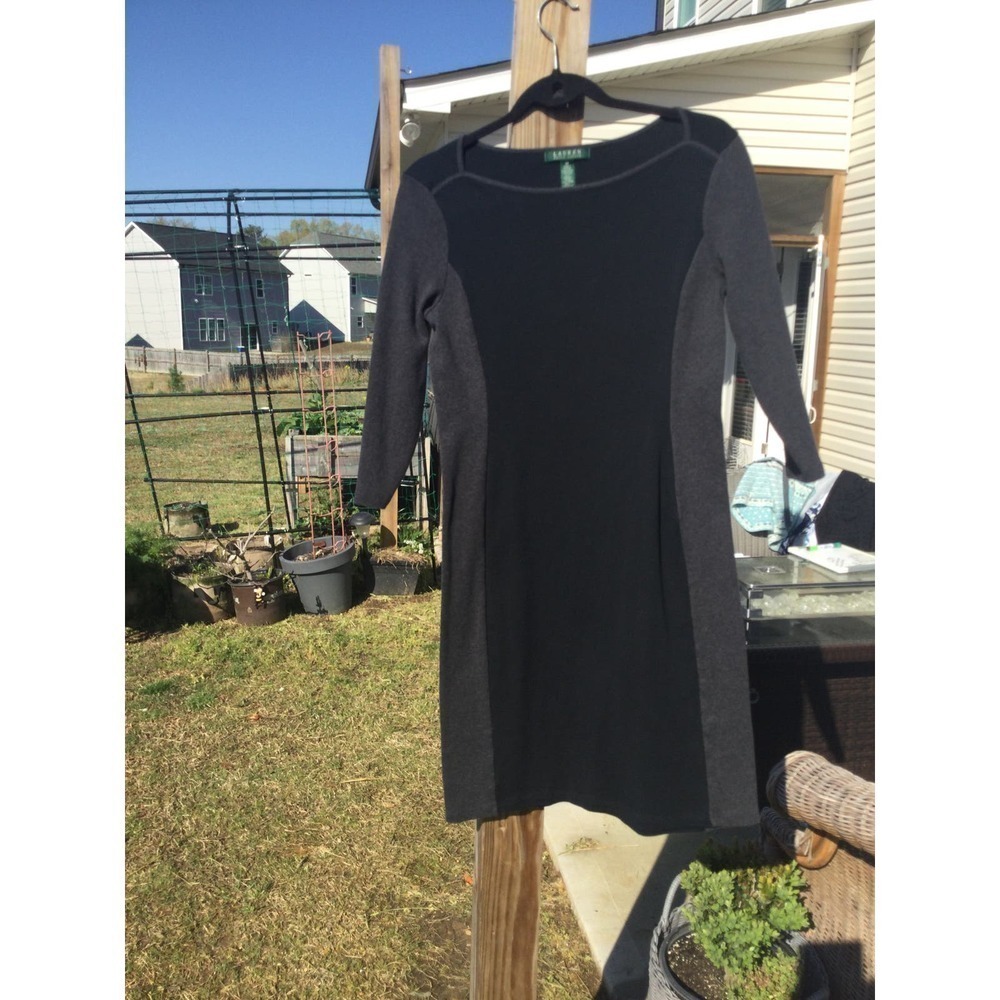 Ralph Lauren Womens Knit Dress Size M Black Gray Sliming Side Office‎ Business